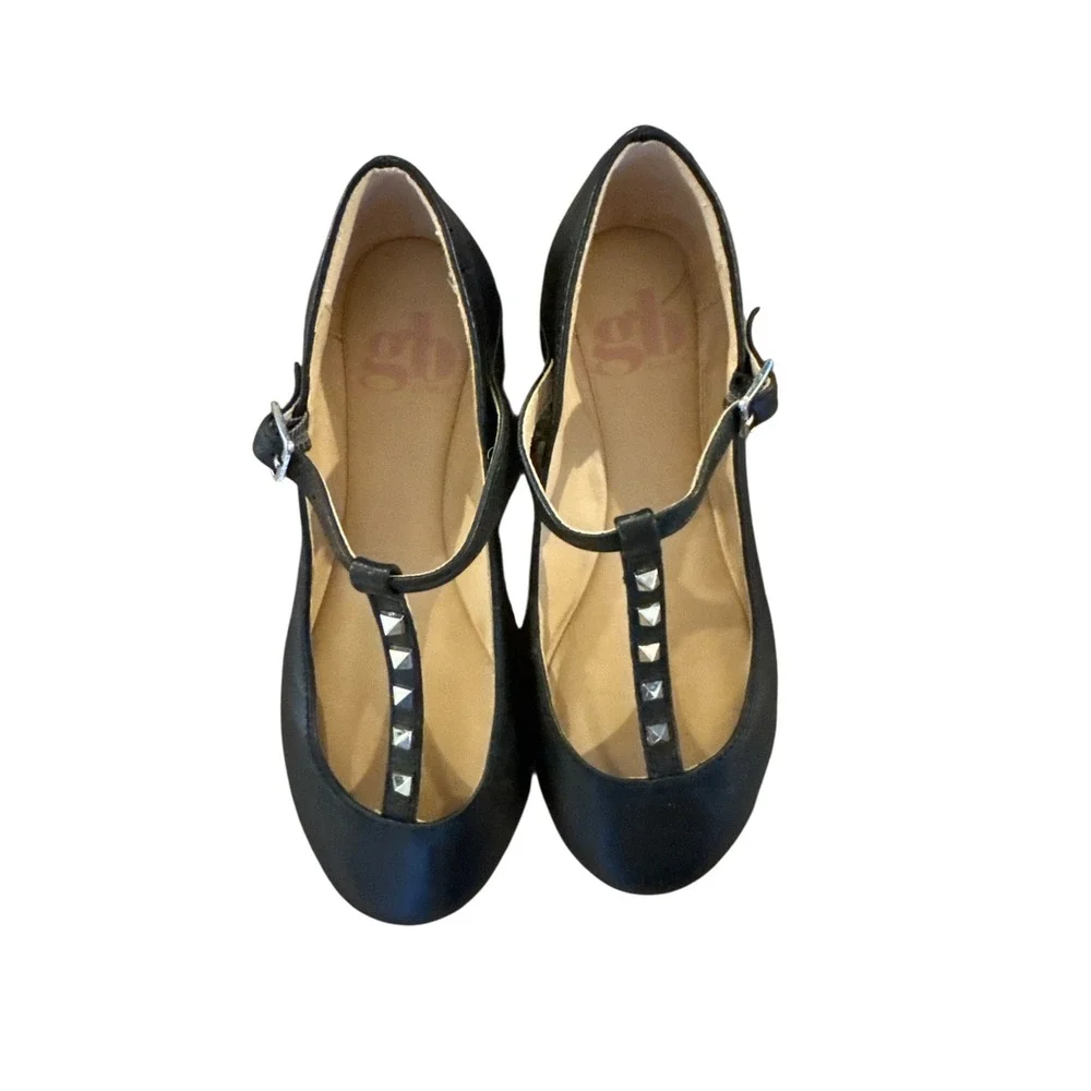 Girls Black Studded T-Strap Ballet Flats Casual‎ Dress Shoes